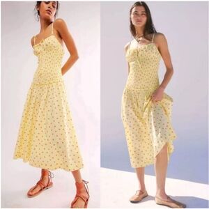 NWOT Free People MIDI Dress In Strawberry Lemon Combo Size Medium